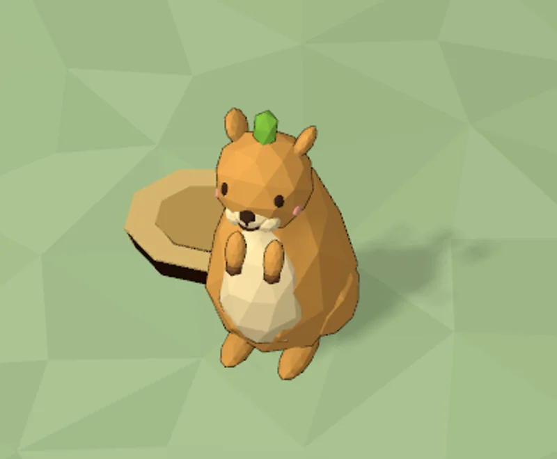 A smiling quokka with a little green leaf on its head, standing by its nest.